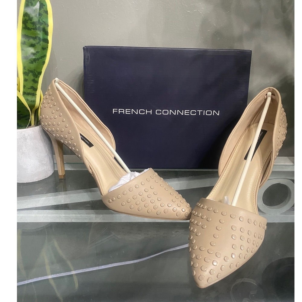 French Connection Womens Studded D'Orsay Pumps Cement Beige Vegan Leather US 11